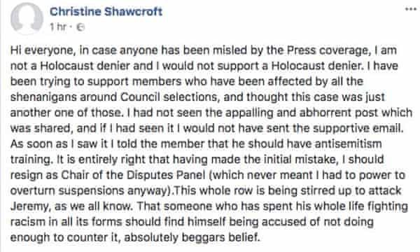 Der Facebook-Post von Christine Shawcroft