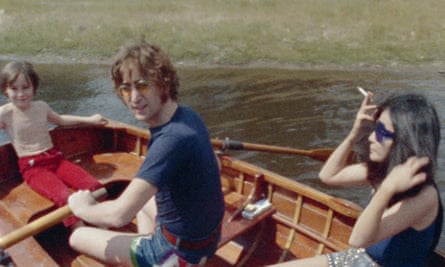John and Yoko, with Julian Lennon, rowing on the lake at Tittenhurst, 17 July 1971.