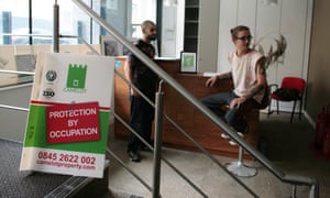 Squatters at the former HQ of Camelot Europe in east London