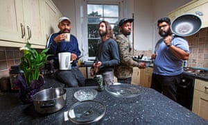 Masai Graham, Jay Handley, Darren Harriott and Eshaan Akbar in their Edinburgh rental flat.