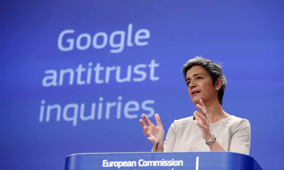 Margrethe Vestager in Brussels over the charges against Google.