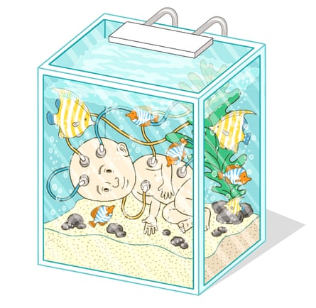 baby in a fish tank
