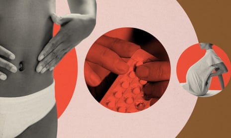 Montage of women's bodies and medication
