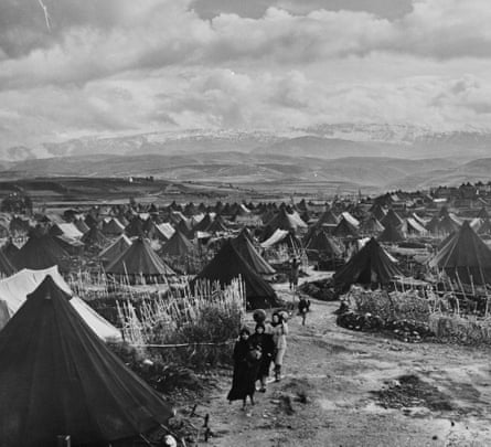 A 1952 photo from the Unrwa archive of Palestinian refugees in the Nahr el-Bared camp in Lebanon.