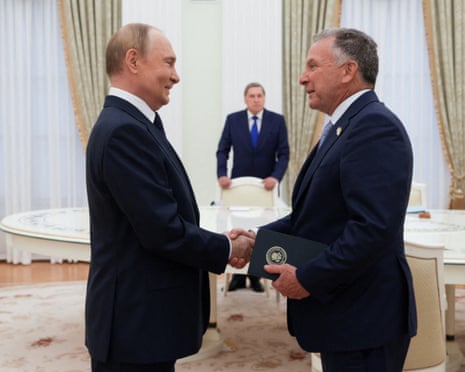 Russian president Vladimir Putin welcomes US president Donald Trump's envoy Steve Witkoff during a meeting in Moscow, Russia in August.