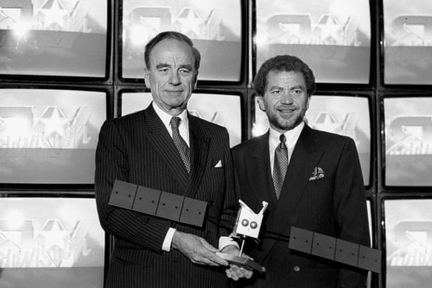 Newspaper tycoon Rupert Murdoch (left) and millionaire businessman Alan Sugar hold a model of the Astra Satellite at a November 1988 London press conference, where Murdoch announced he had signed a 10-year lease for three new satellite channels. Mr Sugar’s Amstrad company is to manufacture a satellite dish and receiver aimed at the mass market