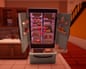 A screenshot of video game Date Everything!, with an open fridge and a heart over the top.