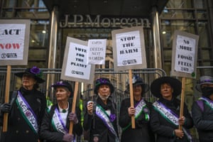 Extinction Rebellion protesters during a demo outside JP Morgan on Tuesday