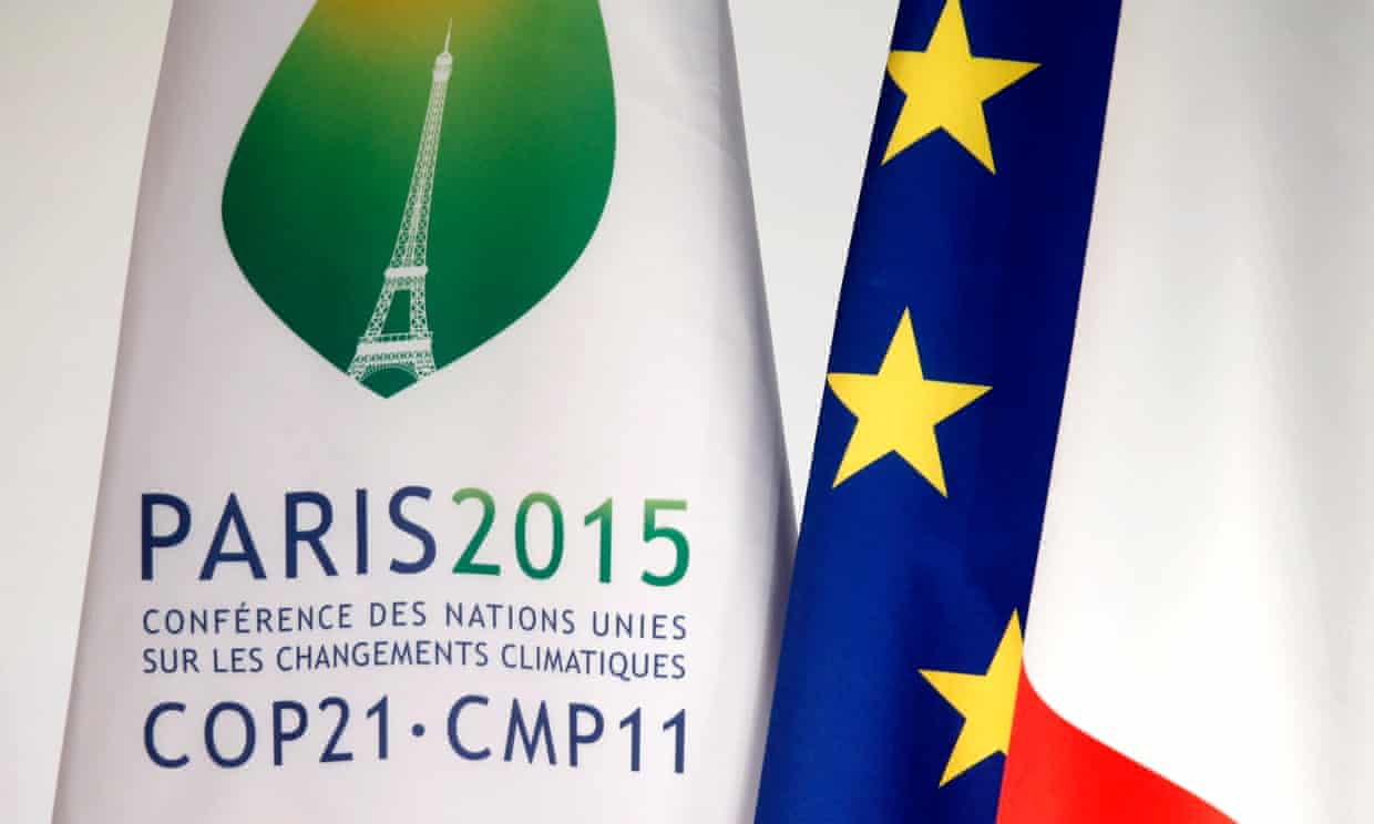 A COP21 summit flag is seen during the “France is committed to climate. Go COP21 !” event at the Elysee Palace in Paris, France, September 10, 2015.