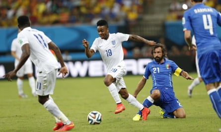 Raheem Sterling takes on Italy at the 2014 World Cup.