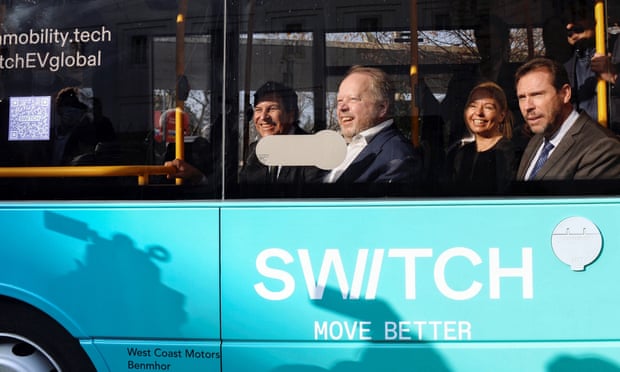 Andy Palmer on  a bus in Valladolid, Spain, where Switch Mobility is opening a bus and van factory.
