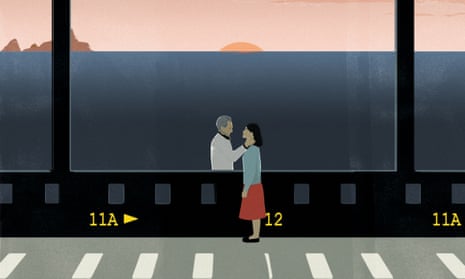 Illustration of a couple in a film still
