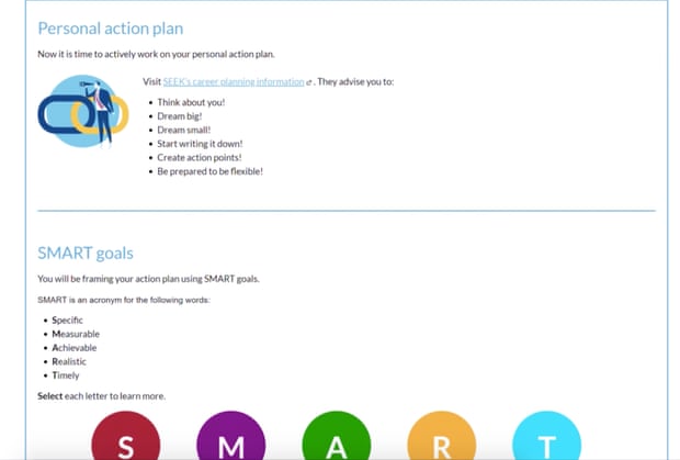 Screenshot of the ‘Personal action plan’ in the Catalyst course