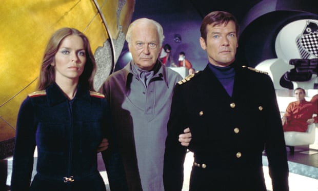 Roger Moore with Barbara Bach and Curd Jürgens in The Spy Who Loved Me, 1977.