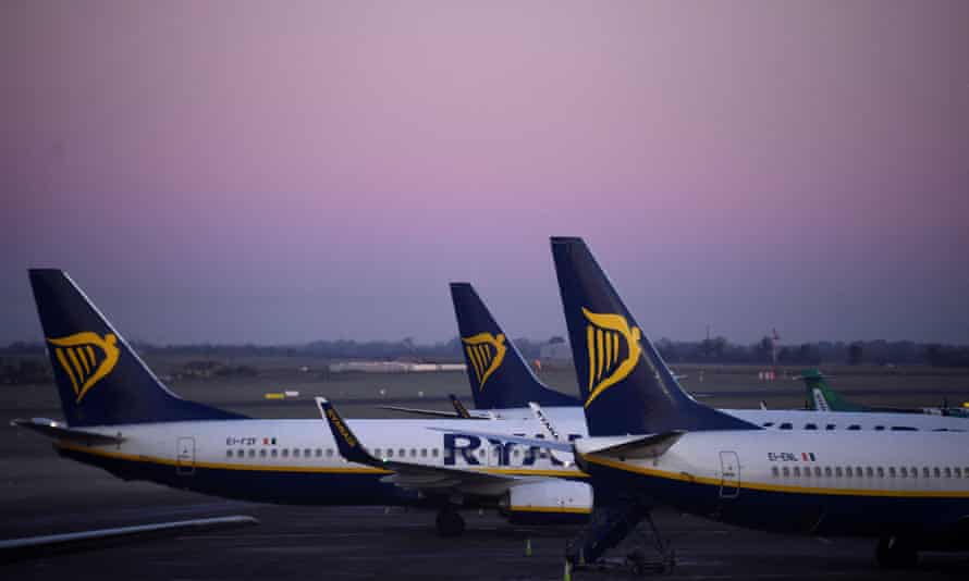 Ryanair aircraft at dawn at Dublin airport.