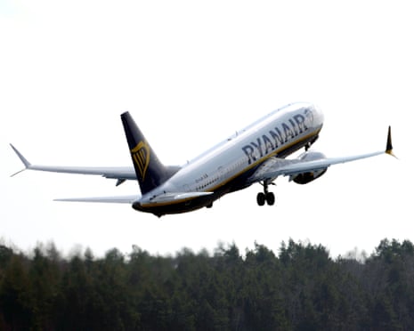 An aircraft EI-IJH Boeing 737 MAX 8-200 of Ryanair takes off at the Riga International Airport (RIX), in Riga, Latvia, 23 March 2026
