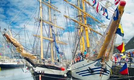 Two tall ships in harbour at the Hartlepool festival, UK.