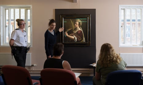 Inmates in Send Prison, Surrey, taking part in a workshop on Artemisia Gentileschi's painting
