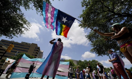 Demonstrators at the Texas state capitol protest against transgender-related bills in May 2021