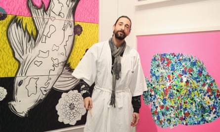 Brush with fame: artist Adrien Brody displays his work during the the kick off of Art New York, 2016.