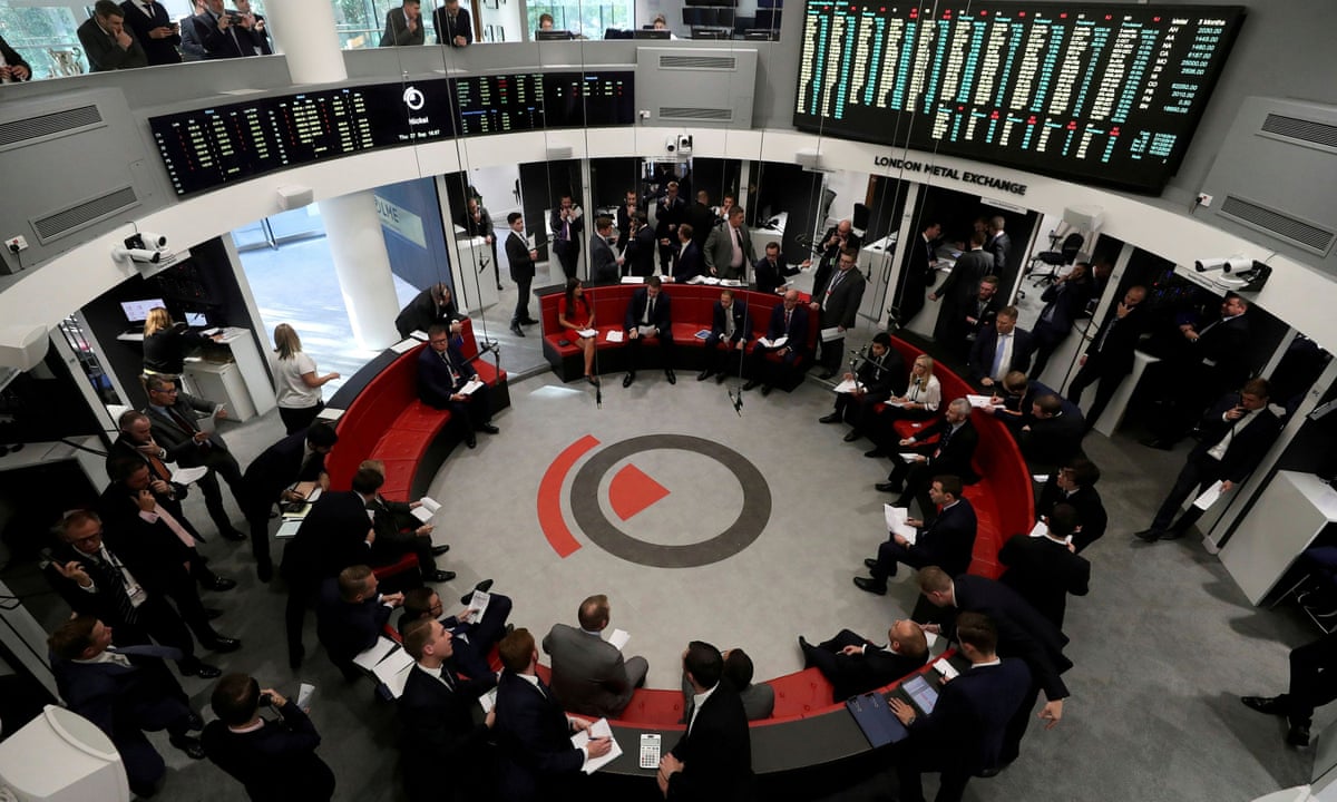 Interior view of the London Metal Exchange trading floor during metals trading