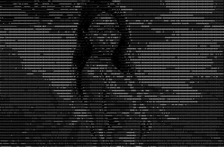 ASCII-generated picture of an image of a woman in a swimsuit.