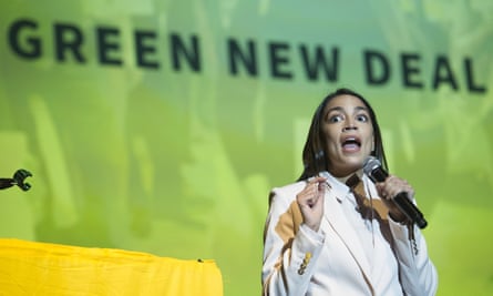 US politician Alexandria Ocasio-Cortez at a Green New Deal event in Washington DC, May 2019
