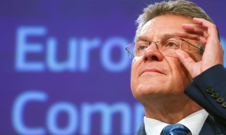 EU Commission vice president Maroš Šefčovič gives a press conference on “EU-UK rules of origin for electric vehicles” on Wednesday.