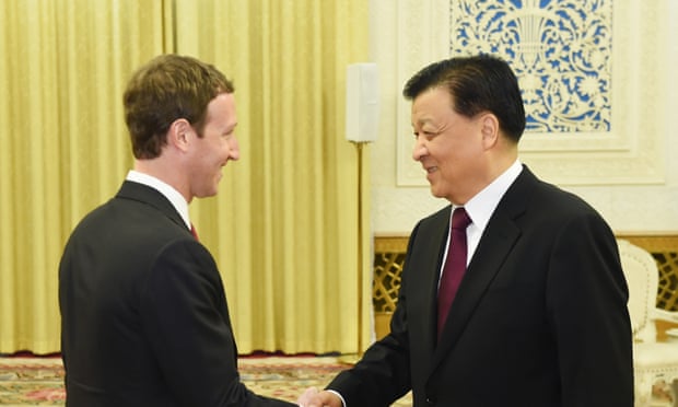 Mark Zuckerberg meets China's propaganda chief, Liu Yunshan, in Beijing.