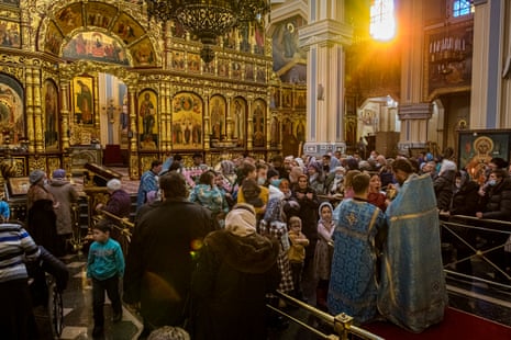 The Eucharist during Sunday service in the Russian Orthodox Ascension Cathedral