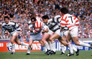 Hull’s Fred Ah Kuoi surges through the Wigan defence.