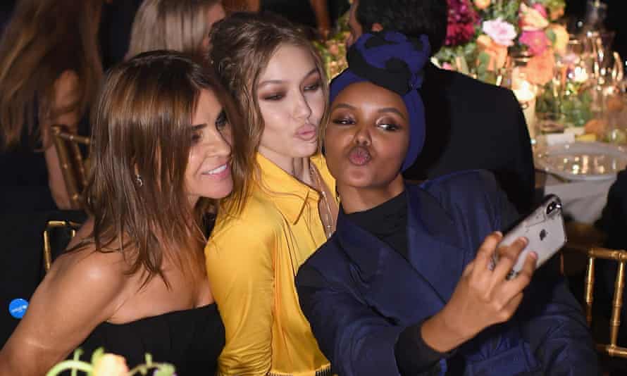 Modesty blaze: taking a selfie with Carine Roitfeld and Gigi Hadid at a Business of Fashion event during New York fashion week.