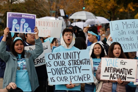 Proponents for affirmative action in higher education rally in front of the US supreme court on 31 October 2022.