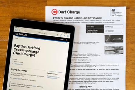 A penalty charge notice for not paying the Dart Charge toll