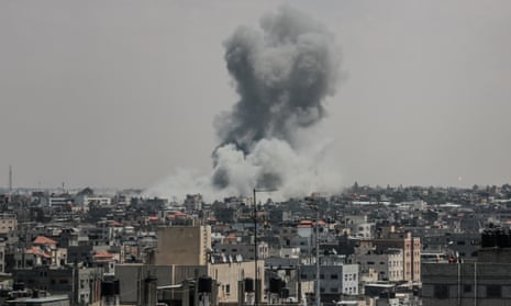 Smoke rises following an Israeli airstrike on Rafah.