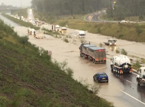 Storm damage on the expressway at Branxton in NSW, Australia on 21 April 2015. Bad weather has battered the coast line in recent days. It’s the worst storm in five years.