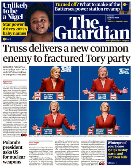 Guardian front page 6 October