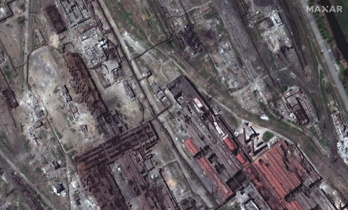 A satellite image provided by Maxar Technologies shows the western end of Azovstal steel plant in Mariupol on Thursday 12 May.
