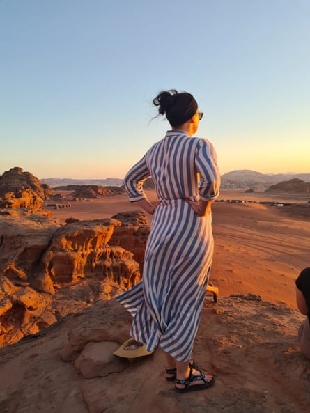 Jen Burton on her first solo trip, enjoying the sunset at Wadi Rum in Jordan.