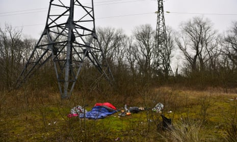Evidence of rough sleeping on scrubland on the outskirts of Calais