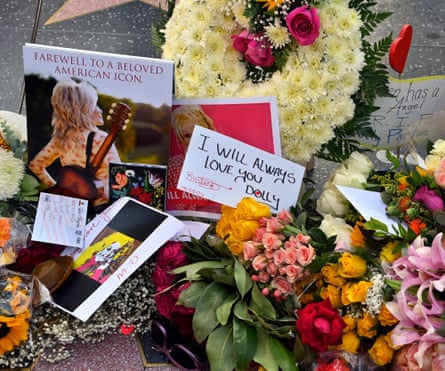 Fans leave tributes at Dolly Parton’s Hollywood Walk of Fame star.