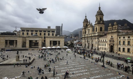 An art installation in Bogotá, Colombia, shows the names of activists killed in 2019.