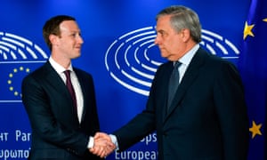 Mark Zuckerberg and the European parliament president, Antonio Tajani