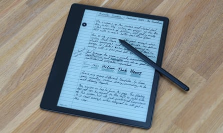 A handwritten document on the screen of a Kindle Scribe.