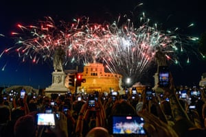 Fireworks explode over Castel Sant’Angelo in Rome