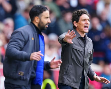 Keith Andrews on the sidelines with Ruben Amorim in the foreground