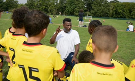 Stuart Lawrence talks about his brother to young Watford players.