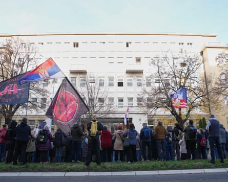 Protesters in Serbia objecting to the fast-tracking of a Trump building in Belgrade