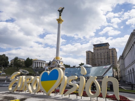General view of the Eurovision sign outside of the Eurovision Village on May 11, 2017 on Kreschatyk Street in Kiev, Ukraine.