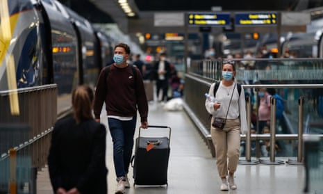 Travellers disembark in London from the Eurostar from Paris. From 4am BST today, the UK changed its ‘traffic light’ meaning that fully vaccinated arrivals from France do not need to quarantine. 